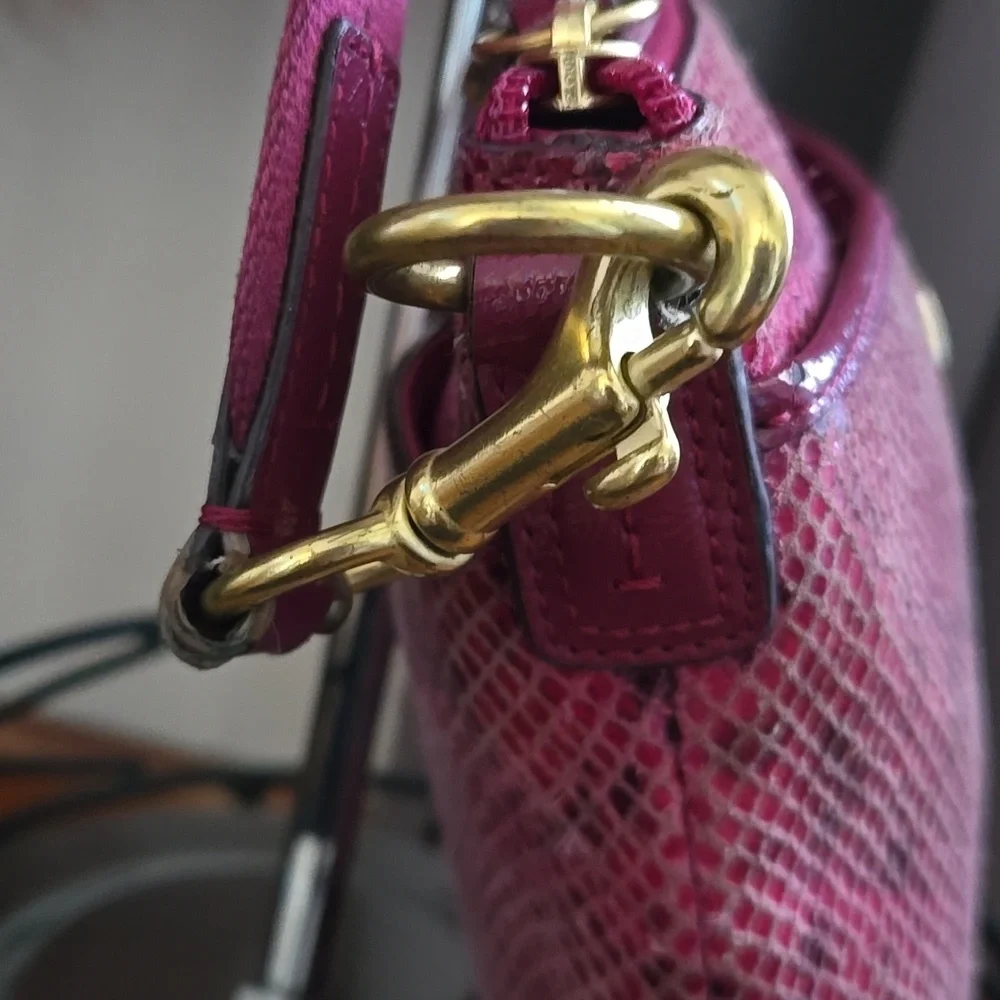 Coach Raspberry/fuchsia Python/snakeskin Embossed  Crossbody Bag